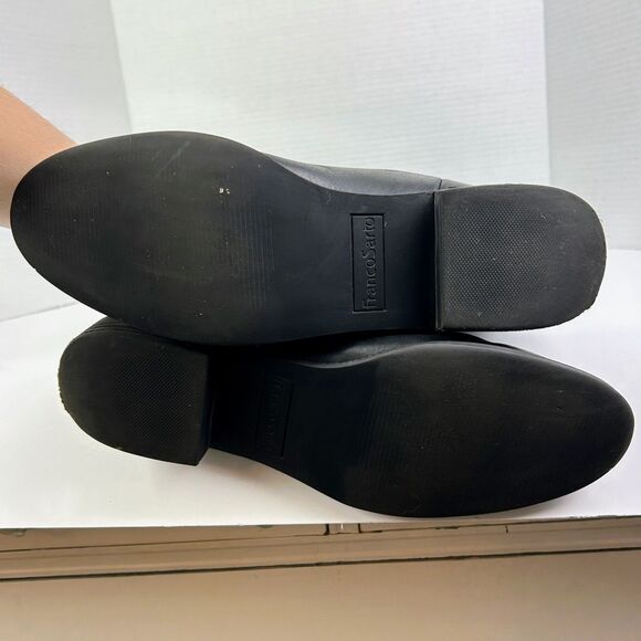 Franco Sarto Brindley Knee High Black Leather Riding Boots w/ Chain Detail 11 - Picture 10 of 15